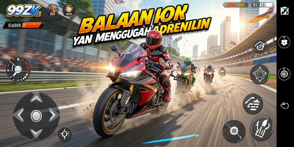Gameplay balapan motor yang mendebarkan dan penuh aksi.